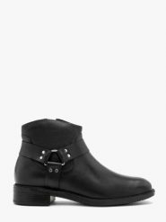 Czarne botki biker boots. Czarne botki damskie Ryłko, ze skóry, za kostkę, bez obcasa, na obcasie, bez zapięcia. Za 479.99 zł.
