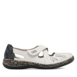 Półbuty Rieker. Białe półbuty damskie Rieker, bez wzorów, bez obcasa, na płaskiej podeszwie. Za 329.99 zł.