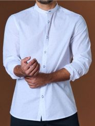 Koszula slim fit - biały. Białe koszule męskie Sinsay, l, bez wzorów, bez kołnierzyka, bez ramiączek. Za 39.99 zł.