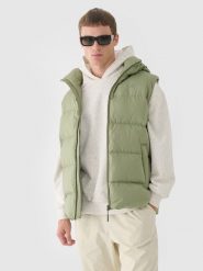 4F Bezrękawnik puchowy z naturalnym wypełnieniem męski - khaki S. Brązowe kamizelki męskie 4f, m, z dzianiny. W wyprzedaży za 199.99 zł.