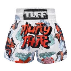 Spodenki treningowe TUFF White Japanese Koi Fish With Muay Thai Text. Białe szorty damskie TUFF, bez wzorów, sportowe. Za 199.00 zł.