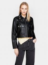 Sisley Kurtka z imitacji skóry 2X0JLN03Q Czarny Regular Fit. Czarne kurtki damskie SISLEY, bez wzorów, ze skóry, bez kaptura. Za 339.99 zł.
