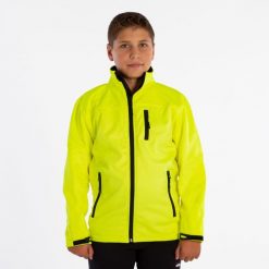 Wodoodporna kurtka dziecięca 320 g/m², wysoki kołnierz, regulowane mankiety. Żółte kurtki treningowe męskie Softee, m, bez wzorów, z elastanu, do biegania. Za 203.99 zł.