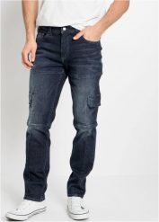 Dżinsy bojówki ze stretchem Slim Fit Straight. Niebieskie jeansy męskie bonprix. Za 159.99 zł.