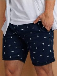 Szorty slim z wiązaniem w talii - granatowy. Niebieskie szorty męskie Sinsay, bez wzorów. Za 29.99 zł.