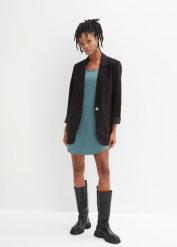 Sukienka shirtowa z bawełny z koronką. Zielone sukienki damskie bonprix, bez wzorów, z bawełny, bez kołnierzyka, bez ramiączek. Za 62.99 zł.
