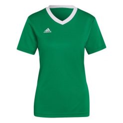 Koszulka piłkarska damska Adidas Entrada 22 Jersey. Zielone t-shirty damskie Adidas, xs, bez wzorów, z jersey, bez kołnierzyka. Za 69.99 zł.