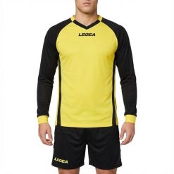Męska Koszulka Piłkarska Długie Rękawy Amsterdam Żółto-Czarna. Czarne t-shirty sportowe męskie Legea, m, z bawełny, bez ramiączek, na fitness i siłownię. Za 56.00 zł.