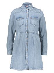 Levi's Sukienka dżinsowa w kolorze błękitnym rozmiar: XS. Niebieskie sukienki damskie Levi's, s, bez wzorów, bez kołnierzyka, bez ramiączek, mini. Za 148.96 zł.
