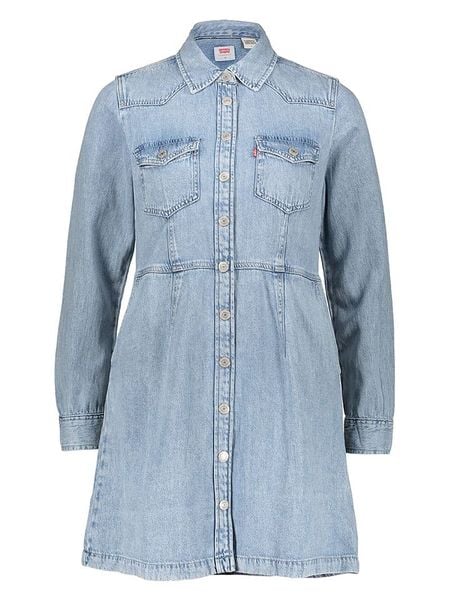 Levi's Sukienka dżinsowa w kolorze błękitnym rozmiar: XS. Niebieskie sukienki damskie Levi's, s, bez wzorów, bez kołnierzyka, bez ramiączek, mini. Za 152.98 zł.