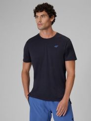 4F Koszulka trenignowa regular szybkoschnąca męska - granatowa L. Niebieskie t-shirty sportowe męskie 4f, l, bez ramiączek, do biegania. Za 129.99 zł.