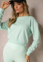 Miętowa Bluza z Bawełną ze Ściągaczami przy Rękawach i w Pasie Alberia. Zielone bluzy bez kaptura damskie Renee, l, z bawełny. Za 24.99 zł.