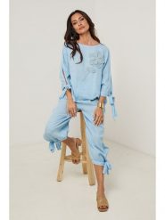 Le Monde du Lin Lniana bluzka w kolorze błękitnym rozmiar: 40/42. Niebieskie bluzki damskie Le Monde du Lin, bez wzorów, ze lnu, bez kołnierzyka, bez ramiączek. Za 121.99 zł.