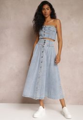 Jasnoniebieska Jeansowa Spódnica Maxi z Guzikami z Bawełny Rachellia. Niebieskie spódniczki damskie Renee, s, bez wzorów, z bawełny, maxi. Za 159.99 zł.