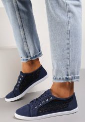 Granatowe Tenisówki z Ażurowymi Wstawkami Po Bokach Salessa. Niebieskie trampki i tenisówki damskie Renee, w ażurowe wzory, z jeansu. Za 34.99 zł.