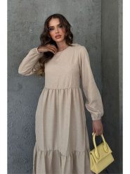 Trendyol Lniana sukienka w kolorze beżowym rozmiar: L. Brązowe sukienki damskie Trendyol, l, bez wzorów, ze lnu, bez kołnierzyka, bez ramiączek, maxi. Za 96.14 zł.