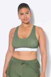 Damski Top bikini miękkie miseczki w tylu bokserskim. Zielone bikini damskie Ulla Popken, bez wzorów, plus size. Za 121.99 zł.