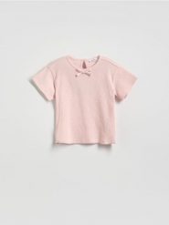 T-shirt z kokardką - pastelowy róż. Czerwone koszulki dziewczęce Reserved, m, bez wzorów, z bawełny, bez ramiączek. Za 25.99 zł.