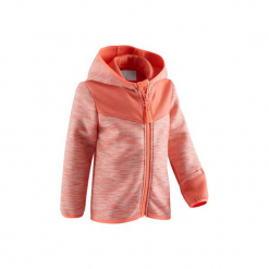 Bluza na zamek do gimnastyki 500 dla maluchów. Czerwone bluzy i bluzki niemowlęce DOMYOS, bez wzorów, z elastanu, bez ramiączek, z kapturem. Za 54.99 zł.