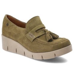 Zielone Półbuty Maciejka Skórzane Buty Na Koturnie. Zielone czółenka damskie Maciejka, bez wzorów, biznesowe, bez obcasa, na koturnie. Za 379.00 zł.