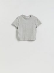 Bawełniany t-shirt - jasnoszary. Szare t-shirty damskie Reserved, l, bez wzorów, z bawełny, bez kołnierzyka. Za 25.99 zł.