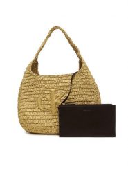 Calvin Klein Torebka Bold Ck Raffia Lg Shoulder Bag LV04F3448G Beżowy. Brązowe torebki klasyczne damskie CALVIN KLEIN, bez wzorów, bez dodatków. Za 529.99 zł.