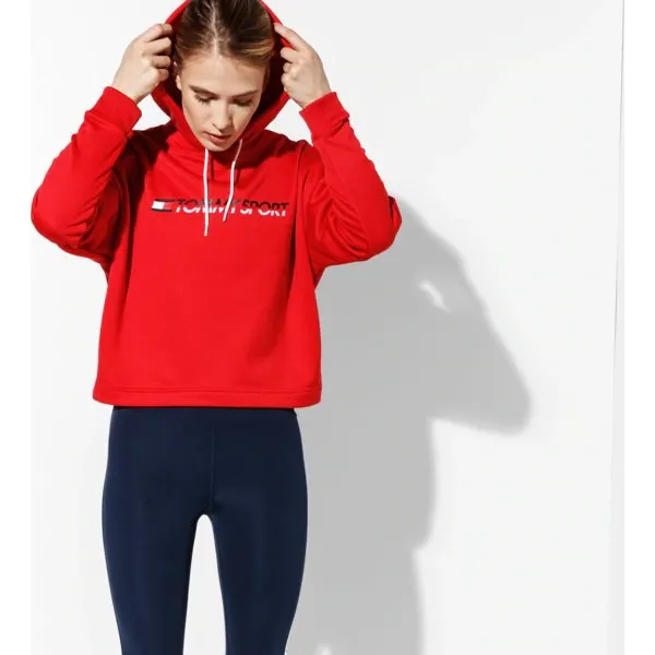 Tommy Sport Bluza Z Kapturem Cropped Vertical Logo , czerwony, rozmiar XS. Czerwone bluzy sportowe damskie Tommy Hilfiger, s, z materiału. W wyprzedaży za 279.99 zł.