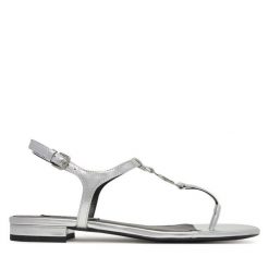 Sandały KARL LAGERFELD. Szare sandały damskie Karl Lagerfeld, bez wzorów, bez obcasa, na płaskiej podeszwie. Za 379.99 zł.