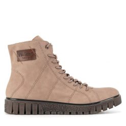 Trzewiki Rieker. Brązowe botki damskie Rieker, bez obcasa, na płaskiej podeszwie, bez zapięcia. Za 299.99 zł.