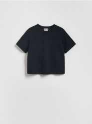 T-shirt regular z modalem - czarny. Czarne t-shirty damskie Reserved, l, bez wzorów, z dzianiny, bez kołnierzyka. Za 59.99 zł.