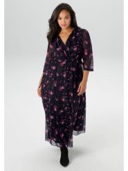Aniston Sukienka w kolorze czarno-fioletowym rozmiar: 52. Czarne sukienki damskie Aniston, bez wzorów, z tkaniny, bez kołnierzyka, bez ramiączek, maxi, kopertowe. Za 113.99 zł.