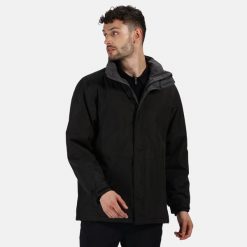Kurtka Męska. Czarne kurtki męskie Regatta, l, bez wzorów, z elastanu, z kapturem. Za 220.99 zł.