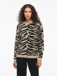 Vila Sweter "Vifema" w kolorze beżowo-czarnym rozmiar: S. Brązowe swetry klasyczne damskie Vila, s, bez kołnierzyka. Za 109.26 zł.