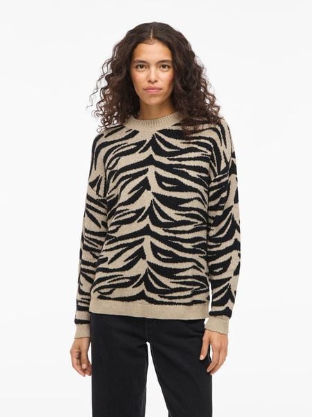 Vila Sweter "Vifema" w kolorze beżowo-czarnym rozmiar: M. Brązowe swetry klasyczne damskie Vila, m, bez kołnierzyka. Za 130.81 zł.