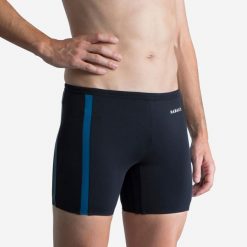 Bokserki długie pływackie męskie Nabaiji Yoko. Czarne kąpielówki męskie Decathlon, m, bez wzorów, z materiału, do pływania. Za 39.99 zł.
