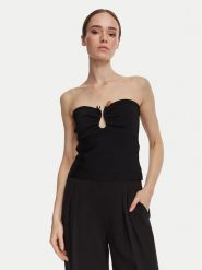 Guess Top W6YR37 Z1042 Czarny Slim Fit. Czarne topy damskie Guess, xs, z aplikacjami, z wiskozy, bez ramiączek. Za 394.99 zł.