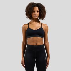 Biustonosz sportowy damski ODLO Merino Soft Sport Bra. Czarne biustonosze sportowe damskie Odlo, bez wzorów, z materiału. Za 223.35 zł.