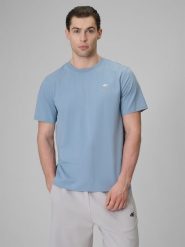 4F T-shirt regular gładki męski - niebieski L. Niebieskie t-shirty męskie 4f, l, bez wzorów, z bawełny, bez kołnierzyka. Za 59.99 zł.