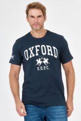 LA MARTINA Granatowy t-shirt męski z dużym logo. Niebieskie t-shirty męskie La Martina, l, bez wzorów, bez kołnierzyka. W wyprzedaży za 169.99 zł.