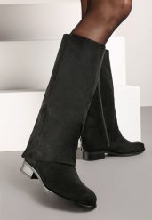 Czarne Kozaki z Imitacji Zamszu na Płaskim Obcasie z Wywiniętą Cholewką Reanilis. Czarne kozaki damskie Born2be, z jeansu, bez obcasa, na płaskiej podeszwie. Za 149.99 zł.