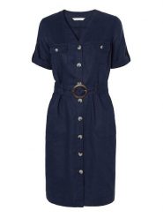 TATUUM Sukienka "Soforia" w kolorze granatowym rozmiar: 38. Niebieskie sukienki damskie Tatuum, bez wzorów, ze lnu, bez kołnierzyka, bez ramiączek, midi. Za 265.39 zł.