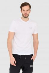 EA7 Biały t-shirt męski z małym szarym logo. Białe t-shirty męskie EA7 Emporio Armani, m, bez wzorów, bez kołnierzyka. W wyprzedaży za 189.99 zł.