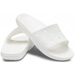 Crocs klapki damskie Classic Slide białe 206121 100. Białe klapki damskie Crocs, bez wzorów, bez obcasa. Za 109.99 zł.