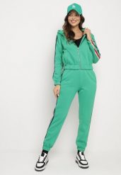 Zielony Komplet Dresowy Zdobiony Kolorowym Lampasem Spodnie i Bluza z Kapturem Neviantha. Zielone bluzy z kapturem damskie Born2be, l, z dresówki. Za 109.99 zł.