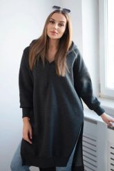 Bluza ocieplana z rozcięciami na bokach grafitowa. Szare bluzy z kapturem damskie KESI, l, z bawełny. Za 284.37 zł.