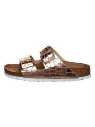Birkenstock Klapki "Arizona" w kolorze różowozłotym rozmiar: 39. Różowe klapki damskie Birkenstock, bez wzorów, bez obcasa. Za 360.45 zł.
