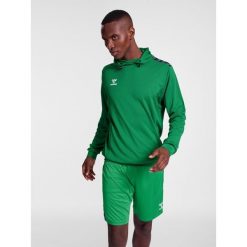 Poliestrowa bluza z kapturem Hummel Authentic. Zielone bluzy sportowe męskie HUMMEL, bez wzorów, sportowe, bez kołnierzyka, bez ramiączek. Za 212.50 zł.