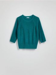 Gładki sweter - morski. Zielone swetry klasyczne damskie Reserved, l, z dzianiny, bez kołnierzyka. W wyprzedaży za 39.99 zł.
