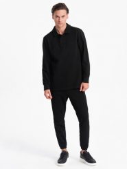 Komplet męski dresowy bluza z kołnierzem polo + spodnie - czarny V8 Z71 - XXL. Czarne bluzy bez kaptura męskie Ombre Clothing, l, z bawełny. Za 209.99 zł.