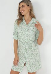 Jasnozielona Sukienka Mini Koszulowa w Kwiaty z Wiskozy Obenne. Zielone sukienki damskie Born2be, xl, bez wzorów, z wiskozy, klasyczne, bez kołnierzyka, bez ramiączek, mini, koszulowe. W wyprzedaży za 43.99 zł.